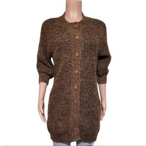 Pulp women's crew neck button-up 3/4 sleeved knit brown cardigan sweater M